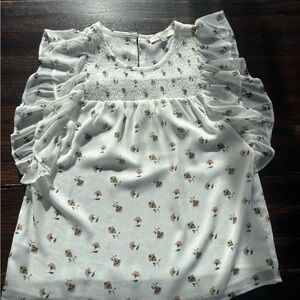 LOFT Floral Smocked Blouse | Size S | Ruffle Sleeve Peplum Top